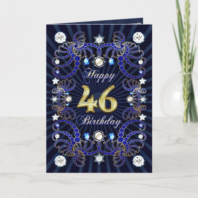 46th birthday card with masses of jewels (Front)
