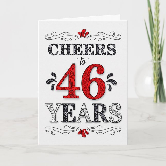 46th Birthday Cheers in Red White Black Pattern Card (Front)