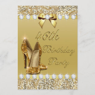 46th Birthday Classy Gold Heels Sequins Diamonds Invitation