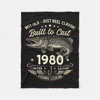 46th Birthday Fishing Gift Men Original 1980 Lied Fleece Blanket