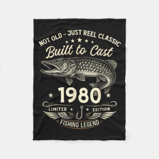 46th Birthday Fishing Gift Men Original 1980 Lied Fleece Blanket