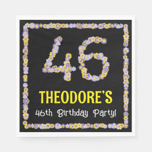 46th Birthday: Floral Flowers Number, Custom Name Napkin