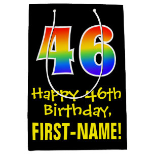 46th Birthday: Fun, Bold, Colourful, Rainbow "46" Medium Gift Bag