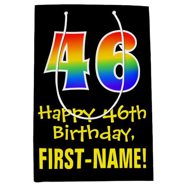 46th Birthday: Fun, Bold, Colourful, Rainbow "46" Medium Gift Bag (Front)