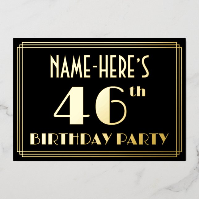 46th Birthday Party: Art Deco Look “46”, w/ Name (Front)