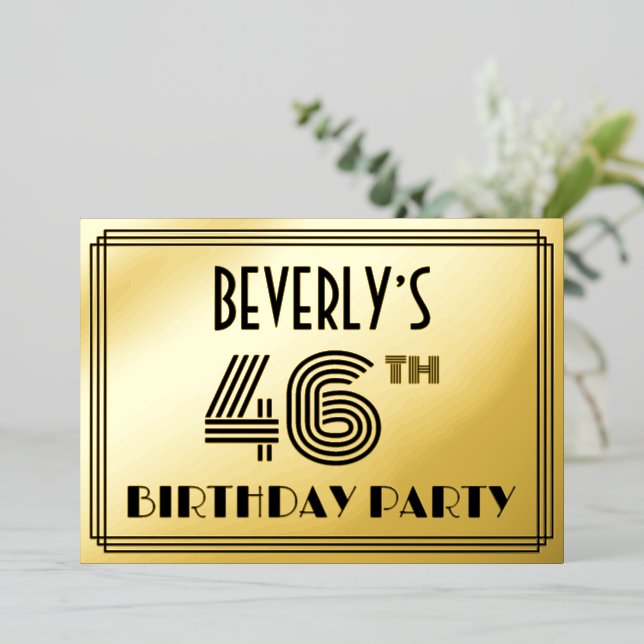 46th Birthday Party — Art Deco Style “46” & Name (Standing Front)