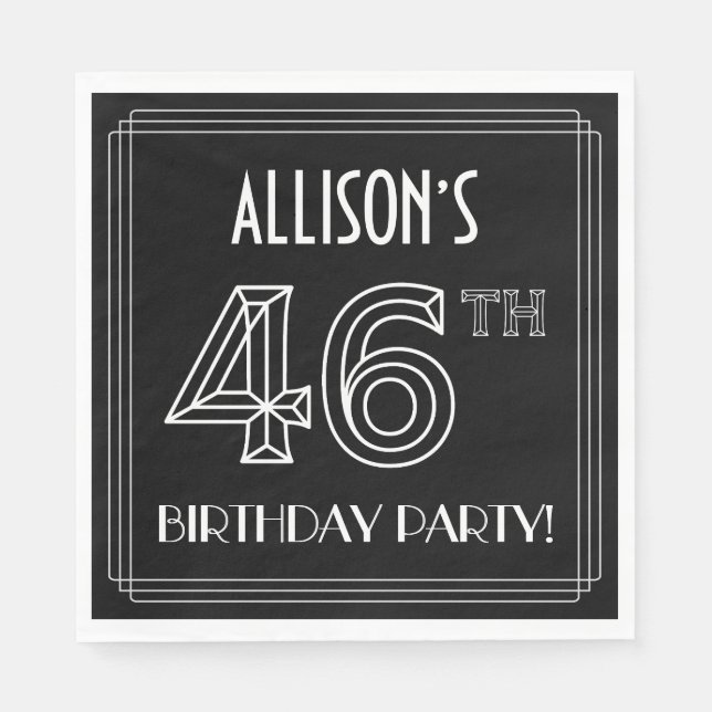 46th Birthday Party: Art Deco Style + Custom Name Napkin (Front)
