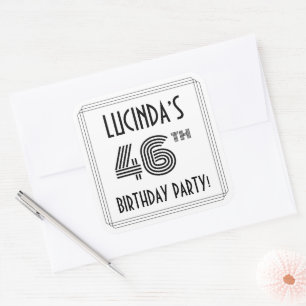 46th Birthday Party: Art Deco Style + Custom Name Square Sticker