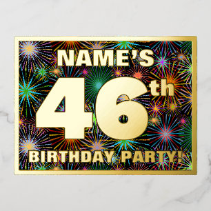 46th Birthday Party: Bold, Colourful Fireworks Loo Foil Invitation Postcard