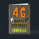 46th Birthday: Spooky Halloween Theme, Custom Name Card<br><div class="desc">The front of this scary and spooky Hallowe'en birthday themed greeting card design features a large number "46" and the message "HAPPY BIRTHDAY, ", plus a customisable name. There are also depictions of a ghost and a bat on the front. The inside features a customisable birthday greeting message, or could...</div>
