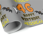 46th Birthday: Spooky Halloween Theme, Custom Name Wrapping Paper<br><div class="desc">This scary and spooky Hallowe'en birthday themed wrapping paper design features a large number "46". It also features the message "HAPPY BIRTHDAY, ", and a customisable name. There are also depictions of a ghost and a bat on the front. Wrapping paper like this might be a fun way to wrap...</div>