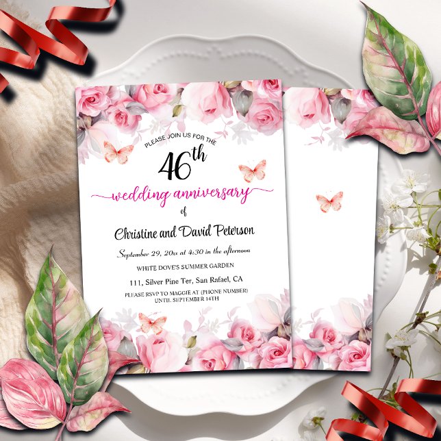 46th Wedding Anniversary Elegant Blush Roses Invitation (Creator Uploaded)