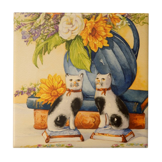4776 Porcelain Cats with Blue Pitcher Tile (Front)