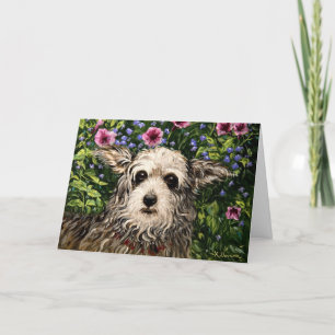 4796b Dog & Petunias Folk Art Birthday Card