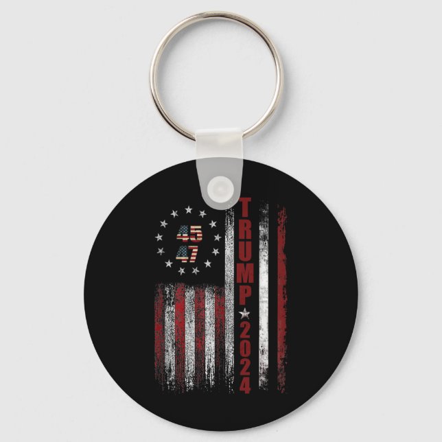 47 Trump 2024 American Flag 1  Key Ring (Front)