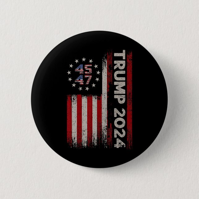 47 Trump 2024 American Flag  6 Cm Round Badge (Front)