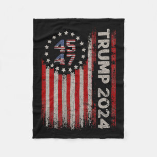 47 Trump 2024 American Flag  Fleece Blanket