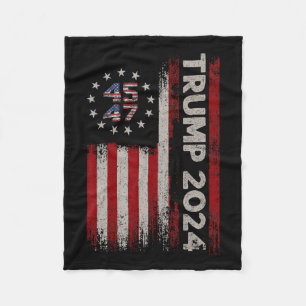 47 Trump 2024 American Flag (on Back) 1  Fleece Blanket