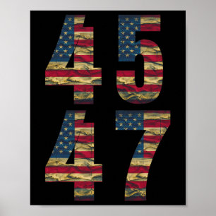 47 Trump Mens Vintage American Flag Trump 2024  Poster