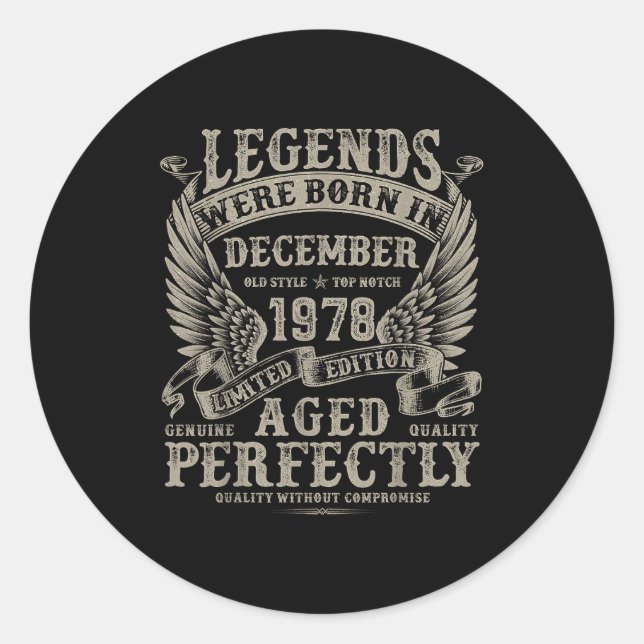 47 Year Old Birthday For Men December 1978 Bday  Classic Round Sticker (Front)