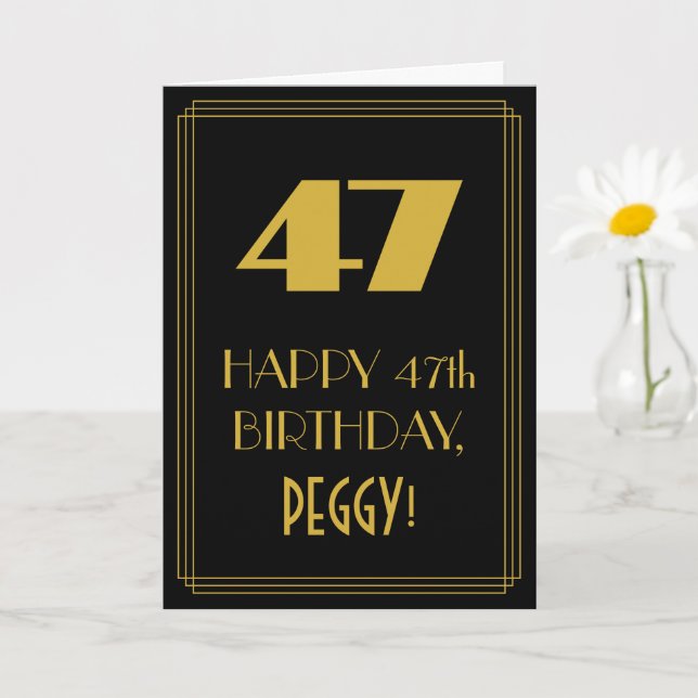 47th Birthday – Art Deco Inspired Look "47" & Name Card (Small Plant)