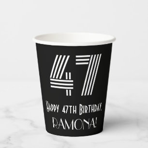 47th Birthday — Art Deco Inspired Look “47” + Name Paper Cups