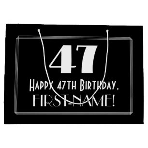 47th Birthday: Art Deco Inspired Style "47", Name Large Gift Bag