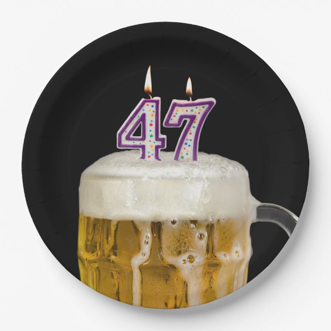 47th Birthday Beer on black Paper Plate (Front)