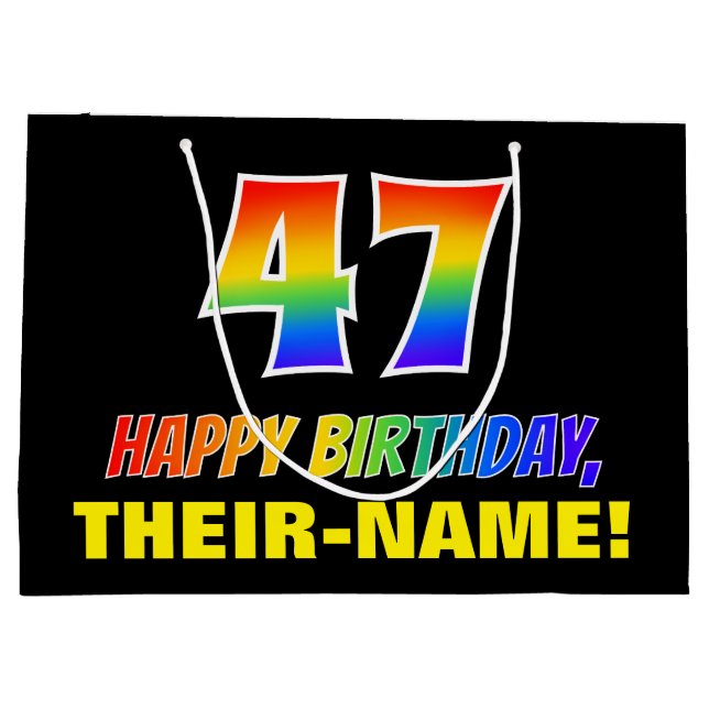 47th Birthday: Bold, Fun, Simple, Rainbow 47 Large Gift Bag (Back)