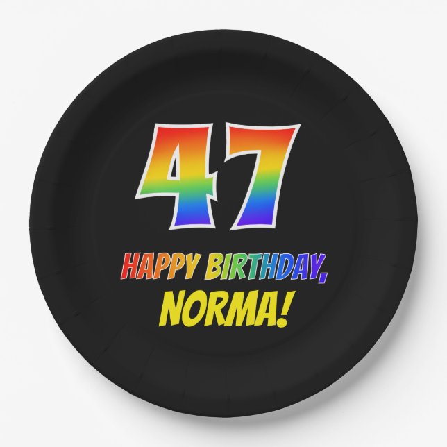 47th Birthday: Bold, Fun, Simple, Rainbow 47 Paper Plate (Front)