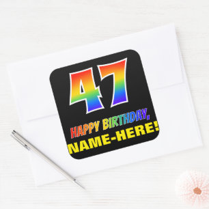 47th Birthday: Bold, Fun, Simple, Rainbow 47 Square Sticker