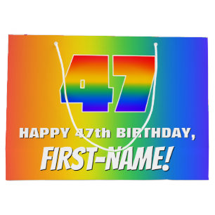 47th Birthday: Colourful, Fun Rainbow Pattern # 47 Large Gift Bag