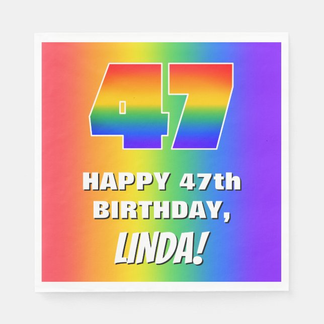 47th Birthday: Colourful, Fun Rainbow Pattern # 47 Napkin (Front)