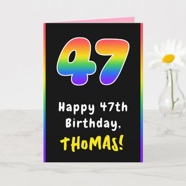 47th Birthday: Colourful Rainbow # 47, Custom Name Card (Small Plant)