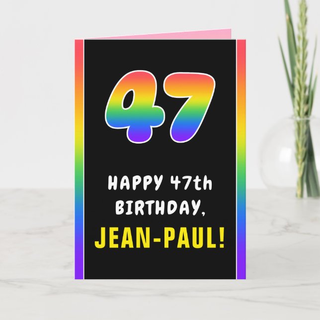 47th Birthday: Colourful Rainbow # 47, Custom Name Card (Front)