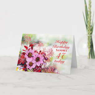 47th Birthday Day Pink Flowers Add A Name Card