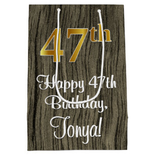 47th Birthday: Elegant Faux Gold Look #, Faux Wood Medium Gift Bag