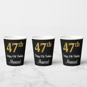 47th Birthday - Elegant Luxurious Faux Gold Look # Paper Cups