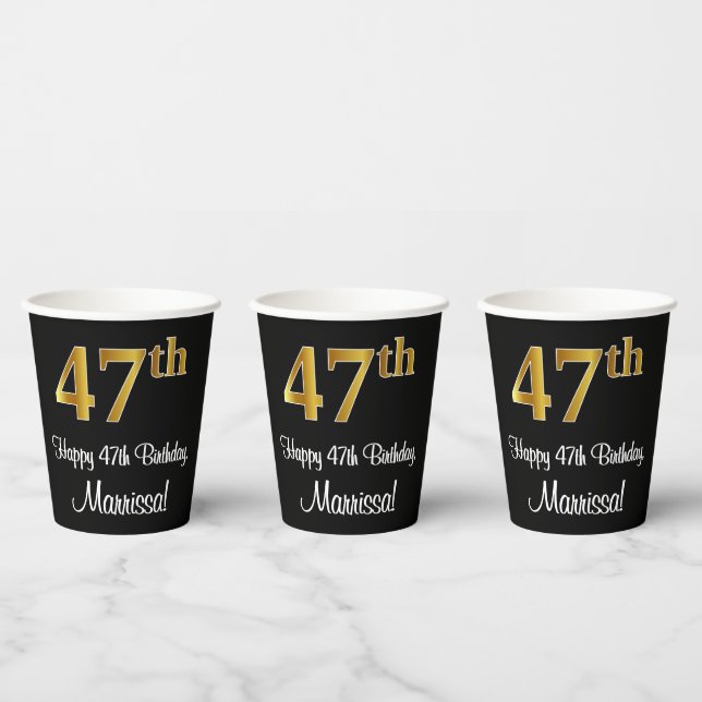 47th Birthday - Elegant Luxurious Faux Gold Look # Paper Cups (Multi)