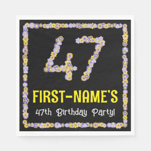 47th Birthday: Floral Flowers Number, Custom Name Napkin