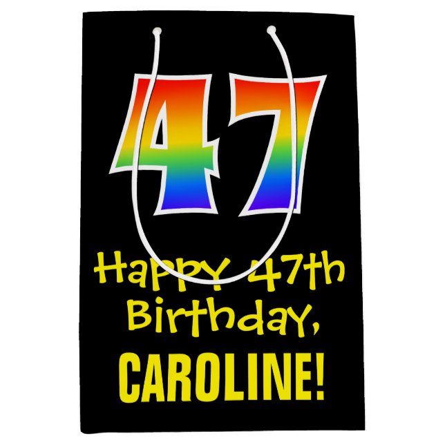 47th Birthday: Fun, Bold, Colourful, Rainbow "47" Medium Gift Bag (Front)