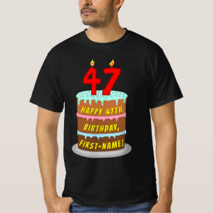 47th Birthday — Fun Cake & Candles, w/ Custom Name T-Shirt