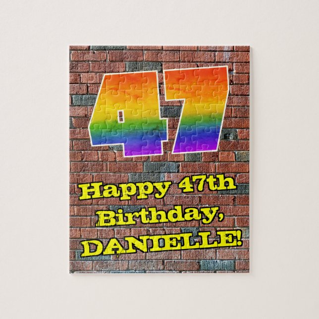 47th Birthday: Fun Graffiti-Inspired Rainbow 47 Jigsaw Puzzle (Vertical)