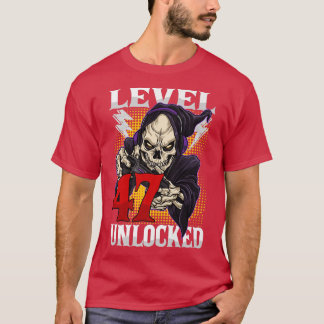 47th Birthday Gamer Skeleton Level 47 Unlocked Gam T-Shirt