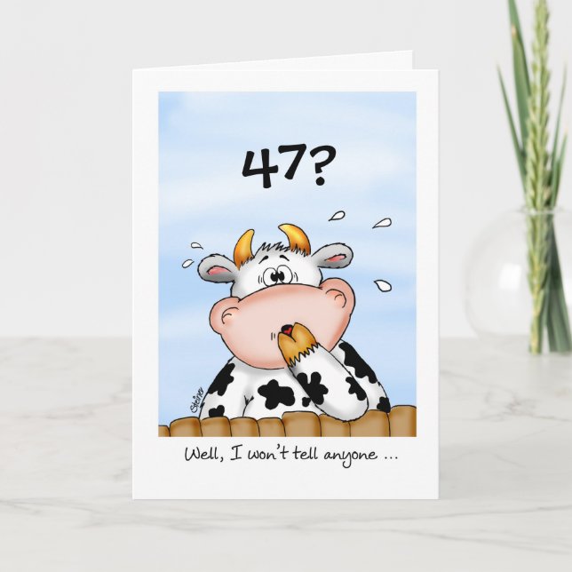 47th Birthday- Humourous Card with surprised cow (Front)