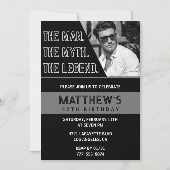 47th birthday invitations Black The Man The Legend (Front)