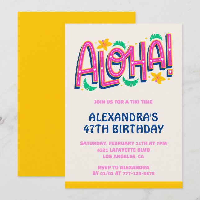 47th birthday invitations Tropical Aloha Hawaii (Front/Back)
