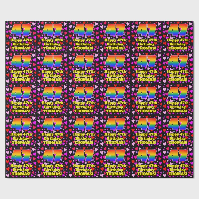 47th Birthday: Loving Hearts Pattern, Rainbow # 47 Wrapping Paper (Seam)