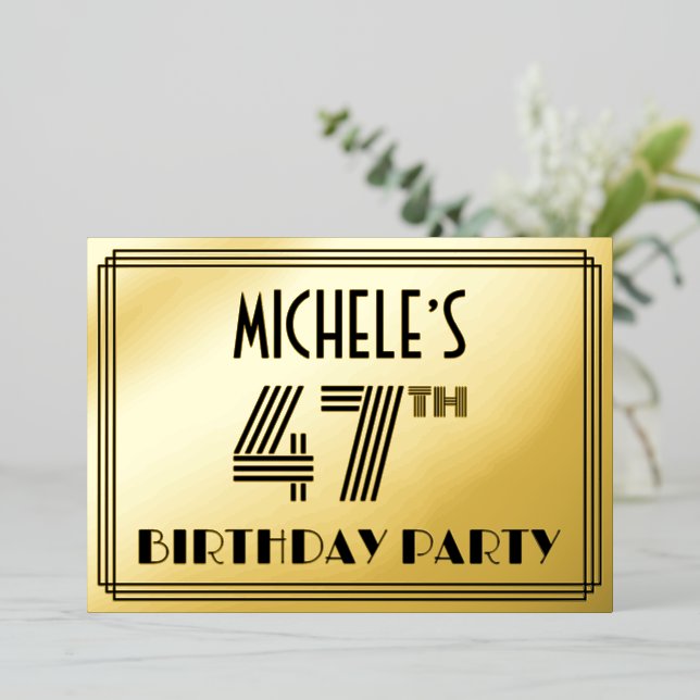 47th Birthday Party — Art Deco Style “47” & Name (Standing Front)