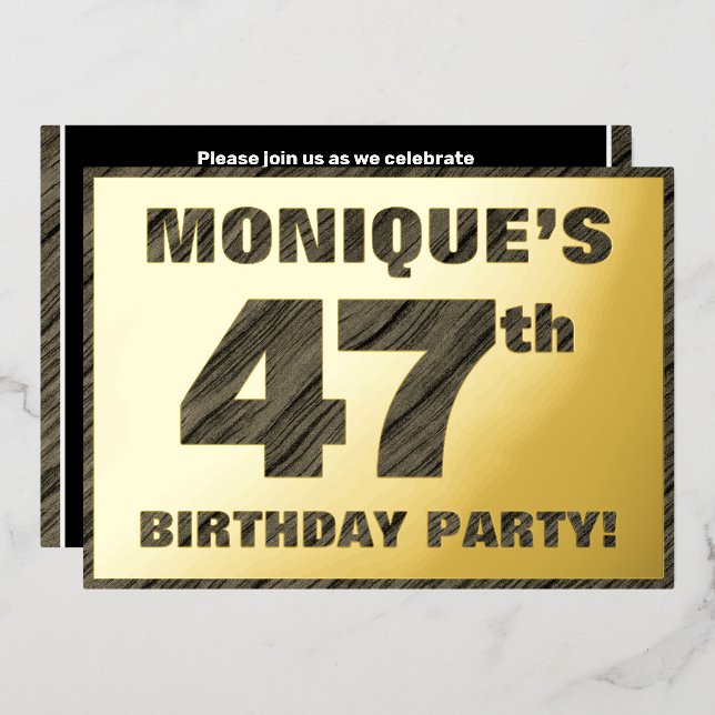 47th Birthday Party — Bold, Faux Wood Grain Text (Front/Back)